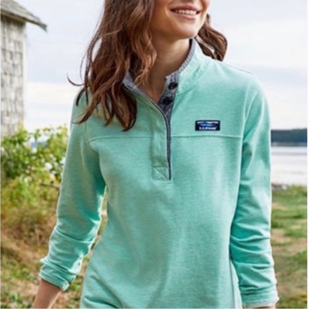 LL Bean Soft Cotton Pullover w/ Chambray Trim